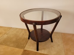 Retro mid century round wooden table with glass top 1956 jindrich / j . Halabala /