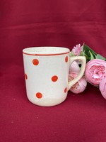 Nicely matured granite mug with red polka dots, heirloom piece of nostalgia
