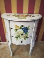 Beautiful patinated chest of drawers, bedside cabinet with flower motif
