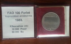 FAO 100 Forint 1983. kupronikkel emlékérme, tokkal. "TÖBB GABONÁT A VILÁGNAK" UNC.