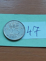 Netherlands 25 cents 1950 nickel, Queen Juliana 47