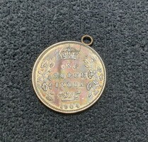 Silver Indian 1 rupee money pendant from 1904.
