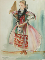 György Litkey (1907-1975) Őrhalom Palóc girl 1935. Őrhalom woman wench women's clothing folk costume brave