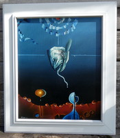 Gerd fössler (Germany 1936-2010) -der mondfisch 1973 hyperrealist surrealist oil painting