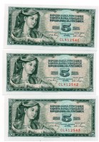 5 Dinars 1968 3 serial numbers Yugoslavia