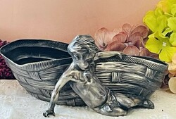 Kayserzinn Szecessziós figurális ezüstözött asztalközép