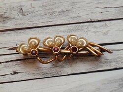 Retro brooch, floral, rhinestone