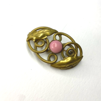 Art Nouveau copper brooch with pink stone
