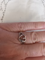 Old handmade silver heart-shaped ring with white zirconia for sale!