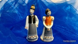 Hand-painted porcelain couple dressed in folk costumes from Hollóháza.