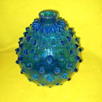Old, blue, cammed, spherical glass, decorative glass, vase.