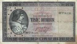 1000 Korun crowns 1945 Czechoslovakia