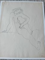 Béla Kádár female nude pencil drawing