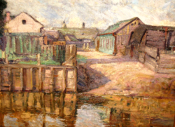 Guaranteed original benjamin hermann / 1881-1942 / painting: waterfront village