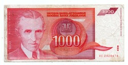 1,000 Dinars 1992 Yugoslavia