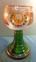 Green, twisted stem, painted for jubilee, decorative glass approx. 200 grams, approx. 13 cm high, 7 cm wide