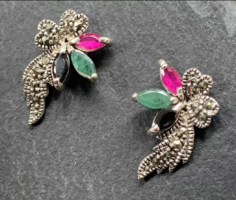 Silver earrings with ruby, emerald, sapphire, marcasite gemstones/925/ --new
