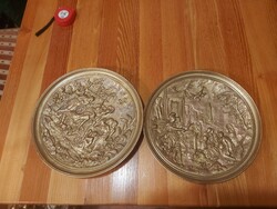 Heavy, 26 cm Roman themed embossed copper bowls, 2 pcs, total 3.8 kg