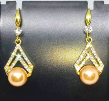 Champagne colored pearl earrings with clear crystal inlay 397