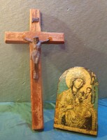 Religious trifles /crucifix with corpus, table saint image - applied to wood/
