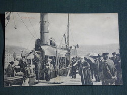Postcard, Croatian, cirquenica molo, pier, harbor with people, steamship, 1910-20