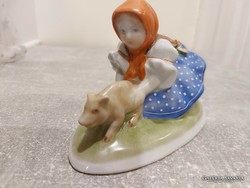 Herend porcelain, little girl catching a pig