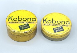 Kisebb és nagyobb méretű Kobona csokoládés kerek fémdoboz. c.1930-40