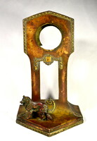 Antique dog figure bronze patina watch case