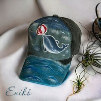 Baseball cap decorated with hand painting
