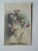 D201816 old postcard little girl with her baby - 1907-10 c