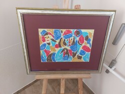 (K) Csepeli Németh Miklós painting (chalk) 68x55 cm framed