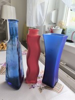 Glass vase 3 pieces, blue, red for sale!