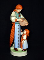 Zsolnay bread slicer with a little girl! Flawless porcelain statue!
