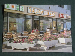 Postcard, wall painting, taiga teahouse press, view, terrace detail, 1970-80