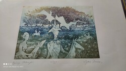 Zsuzsa Egresi summer horse-riding colorful etching