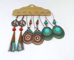 Bohemian turquoise earrings 3 pairs 123