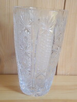Old crystal vase with rich polished pattern, larger size