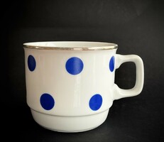 Zsolnay vitrine blue polka dot mug with eosin stripe