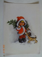 Régi grafikus karácsonyi képeslap - Füzesi Zsuzsa rajz