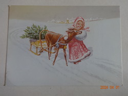 Régi grafikus karácsonyi képeslap, Hatvany Józsefné rajz