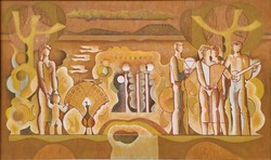 122x73cm!! László Óvári (1926 - 1988) Faintarzia Design Oil Painting with Original Guarantee!
