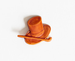 Top hat and walking stick brooch - retro vinyl/plastic jewelry - lapel pin, badge