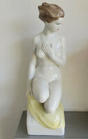Large, hand-painted porcelain, graceful female nude statue from Hollóháza