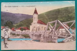 Antik képeslap - Ukrajna, Rahó, Üdvözlet Rahóról. Híd a templommal - tábori posta