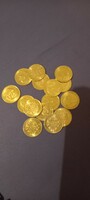 15 db Osztrák  10 Coronás érme,  vegyesen,  arany 0.900
