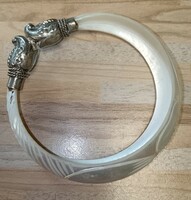 Silver-plated elephant head mother-of-pearl bracelet