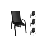 4 db-os kerti karosszék garnitúra, fémszerkezetes szék szett, 150 kg teherbírással - fekete