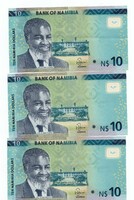 10   Dollár  3 db Sorszámkövető  2015    Namibia