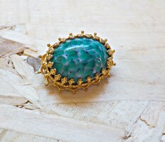 Antique green glass stone gilded brooch