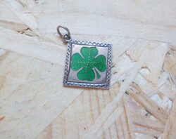 Antique enameled silver pendant clover